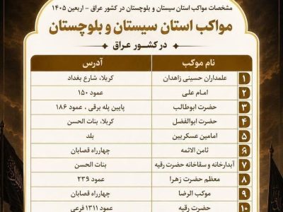 اعلام جزئیات ۱۳ موکب سیستان‌وبلوچستان در کشور عراق